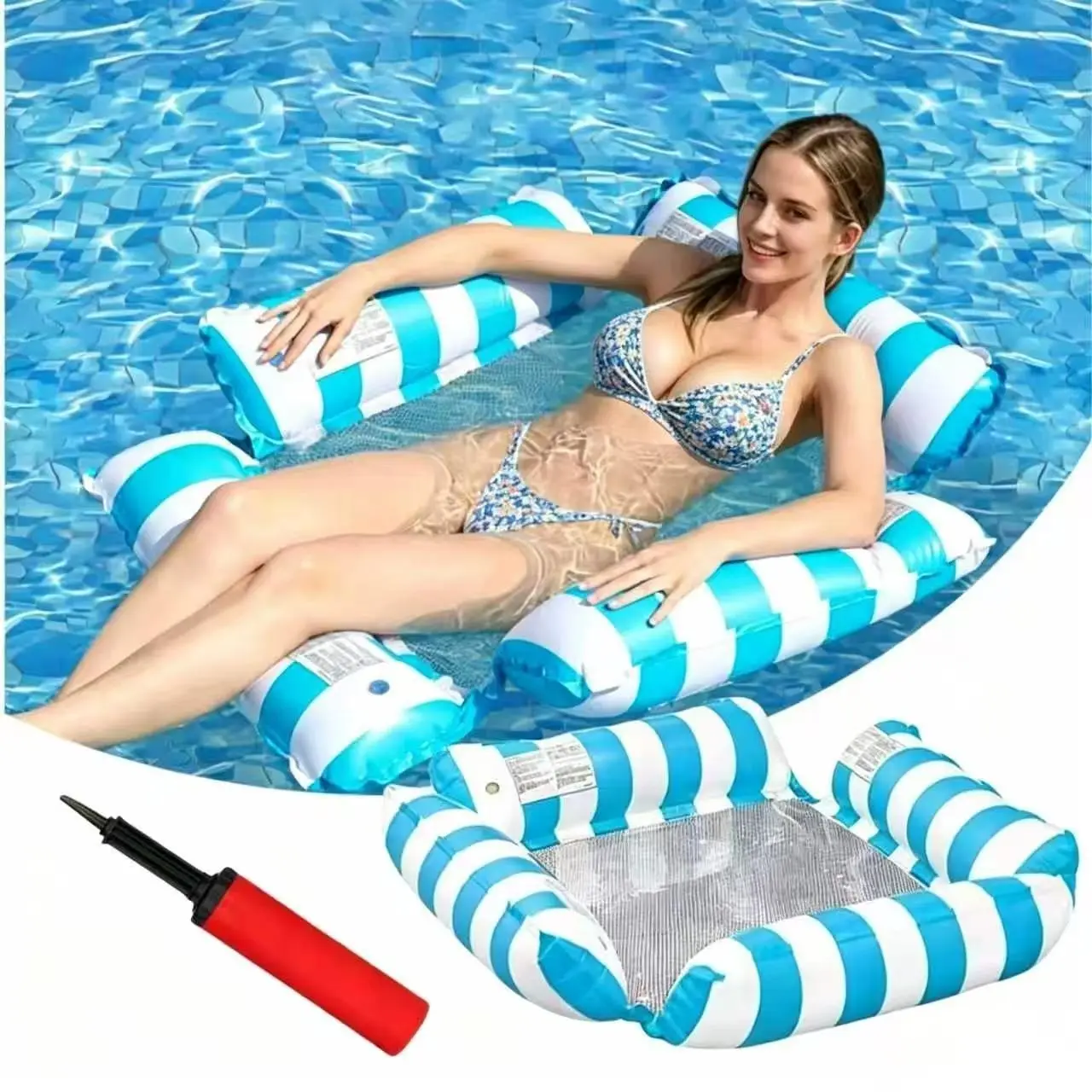 Inflatable Pool Float Chair Lounge for Adults Floating,Stripe Pattern Float Hammock for Pool Party Summer Water Fun