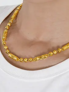 Hexagon Beads Real Solid No Fade Large Gold Chain Six-Sided Cylinder Bamboo Joint Necklace for Men Flame Guanyin Sand Gold Religious Necklace
