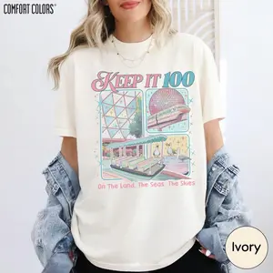 Epcot Inspired Keep It 100 Comfort Colors Shirt, The Land The Seas The Skies Tee, WDW Family Vacation Gift