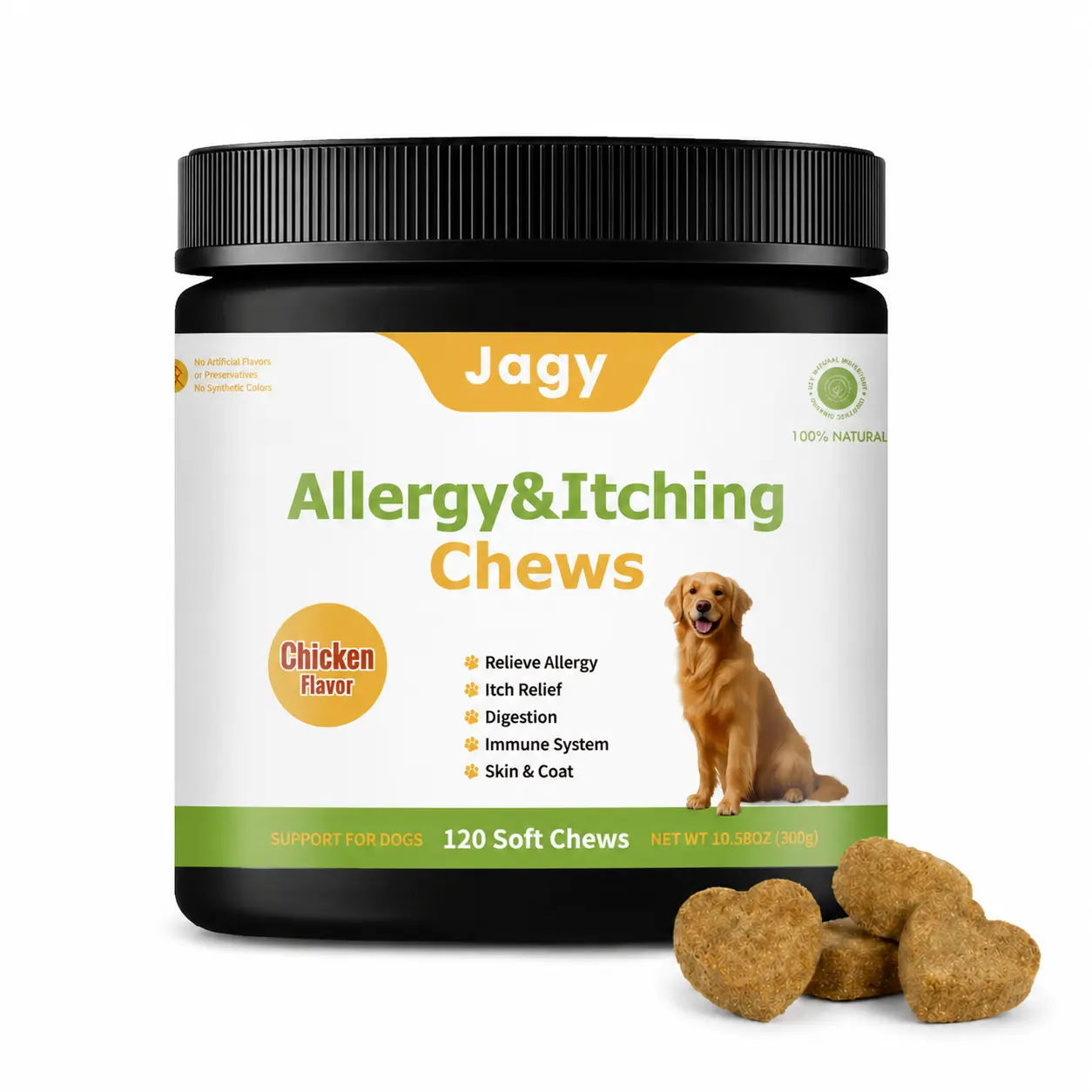 Jagy Omega-3 Allergy Relief Chews for Dogs - 120 NaturalSoft Chews Fish Oil Treats for Itchy Skin, Hot Spots & Shedding Advanced Skin & Coat Vitamins with SoothingSupport for Healthy Pet Skin & Coat