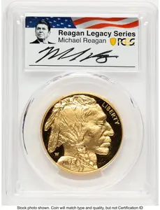 Modern Bullion Coins (2023-W Proof Gold Buffalo 1 oz AR Reagan Legacy Series Michael Reagan Picture)