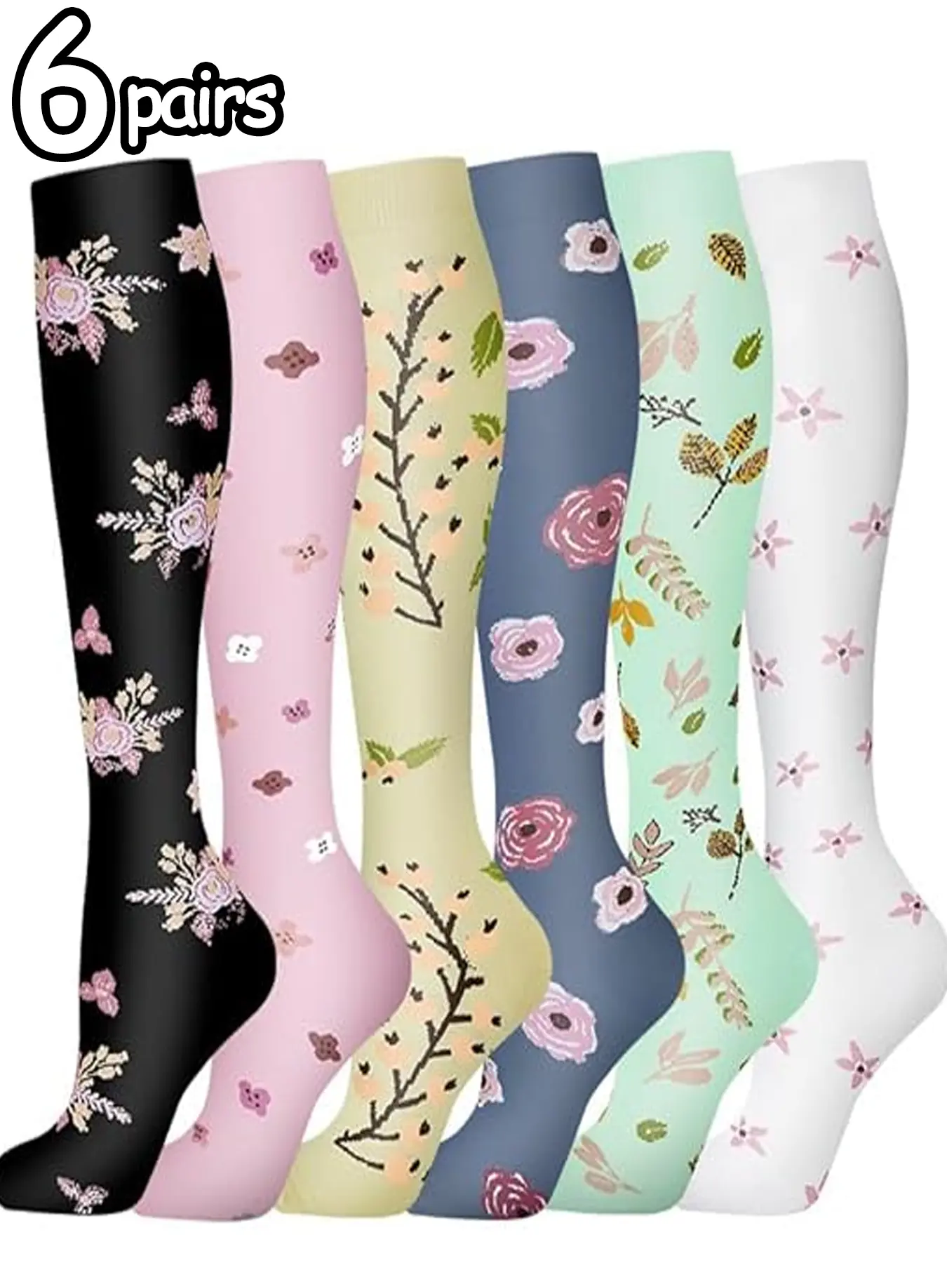 6 Pairs Breathable High Compression Sock Packs for Men & Women, Athletic Socks, Best Support for Running Cycling, Improve Circulation Reduce Fatigue, Unisex Sports Socks, Sports Fit Socks
