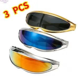 3PCS Y2K Futuristic Sunglasses for Women Men 2026 Trendy Cyberpunk Wrap Around Shield Shades Metallic Space Age Eyewear Perfect for Rave Festival Streetwear & Outdoor Biking