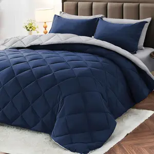 5 Twin Comforter, a Bag Twin Size, with Comforter, Flat Sheet, Sheet, Pillowcases  Shams, Navy  Light Grey