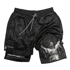 Philippians 4:13 Performance Shorts Summer Double Layer Beach Pants Fitness Training Pant Sports