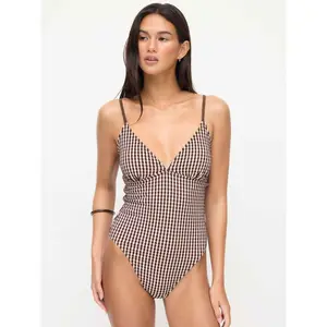 Cider Shaping High Stretch V-neck Geometric One Piece Swimsuit