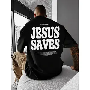 Men's Letter Print Round Neck Tee, Regular Fit Casual Short Sleeve Crewneck T-shirt for Daily Wear, Men's Top for Summer