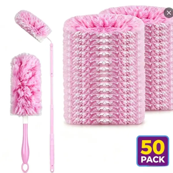 50-Piece Durable Disposable Electrostatic Microfiber Duster Refills Kit - Swiffer-Compatible Replacement Parts, 1 Short & 1 Extendable Durable ABS Handle, Microfiber Towels, Cleaning Tools for Indoor Knickknacks, Car Interior, Ceiling Fans