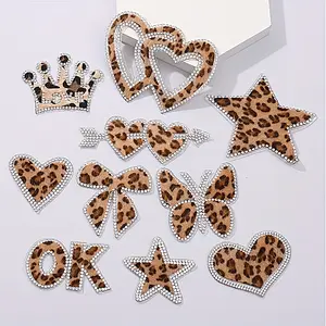 10pcs Sparkling Leopard Print Rhinestone Patches - Iron-On/Sew-On Appliques for DIY Fashion, Jackets, Backpacks & More