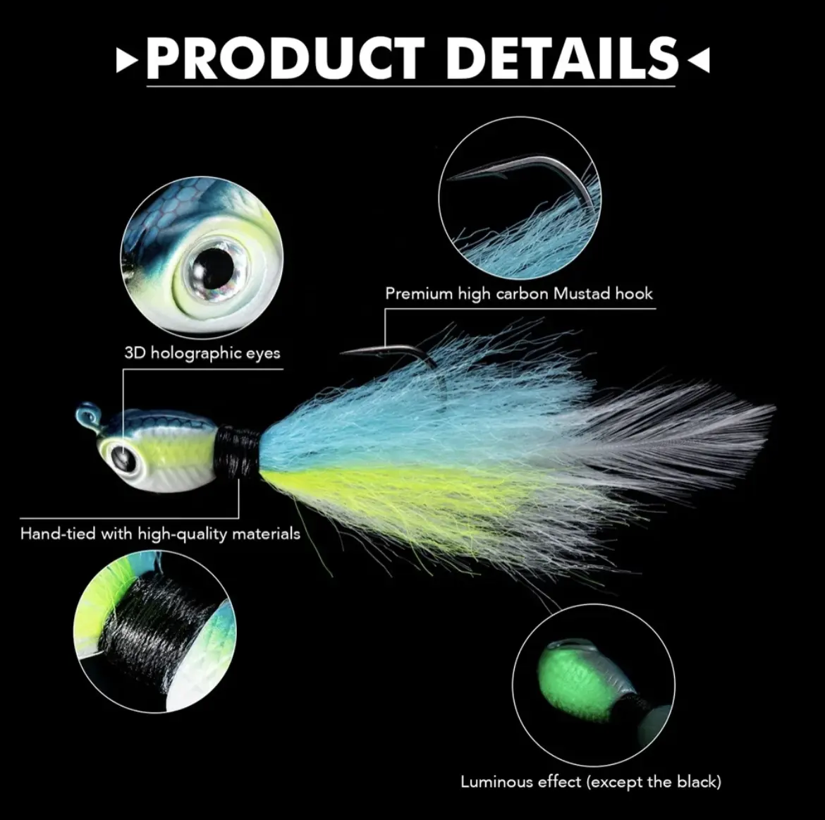 VENSE 1oz Rooster Bucktail Jig with Internal Rattling for Freshwater & Saltwater Use - Premium 7/0 3X Mustad Hook & High-Quality Fibers for Enhanced Attraction