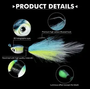 VENSE 1oz Rooster Bucktail Jig with Internal Rattling for Freshwater & Saltwater Use - Premium 7/0 3X Mustad Hook & High-Quality Fibers for Enhanced Attraction