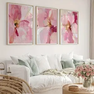 Optional Wooden Frame Pink Blush Flower Abstract Bohemian Geometric Modern Home Decor Canvas Wall Art