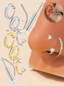Horseshoe Nose Ring Internally Threaded Gems,Septum Rings，Earring Daith Cartilage Helix,Piercing Jewelry，with Grab Tool, Body Piercing Jewelry