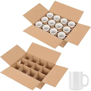 2 Pack Cup and Mug Moving Box Corrugated Holds 12 Mug Shipping Box 17 x 13 x 5.5 Inch Kitchen Moving Storage Carrier with Reinforced Cardboard and Handles for Glassware Dishes Travel