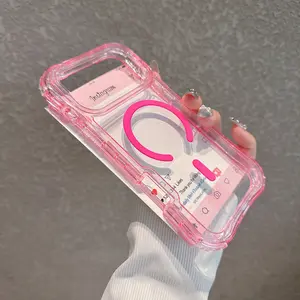 New curved mobile phone case suitable for iPhone1716151413ProMaxPlus3 in 1 curved feel magnetic transparent mobile phone case shockproof with hand strap