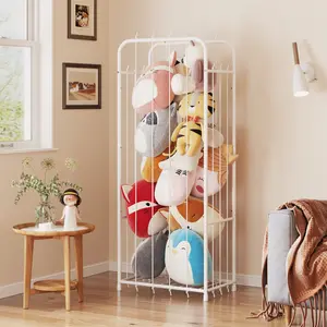 Stuffed Animal Storage Zoo Toy Organizer Corner Plush Metal Chest Holder Standing Space Save Vertical With Elastic For Kids  toddler Room Racks playroom Box