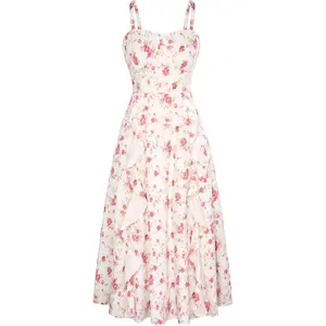 Sun Dresses for Women Spring Summer Floral Midi Flowy Spaghetti Ruffle Wedding Guest Tea Party Dress