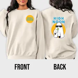 90s Vintage Boo High Noon Sweatshirt Unisex, Funny Soft Drink Can Label Crew Sweatshirt Crewneck T-Shirt - Soft Comfy Cotton Fabric Tee - Top, Graphic - Man, Classic Spooky No You Hang Up Ghost Sweatshirt