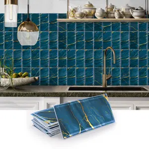 Blue Marble Pattern Self-adhesive Wall Sticker, Waterproof Wall Decal, Kitchen Background Wall Decoration Sticker, Home Decor Supplies, Ornaments