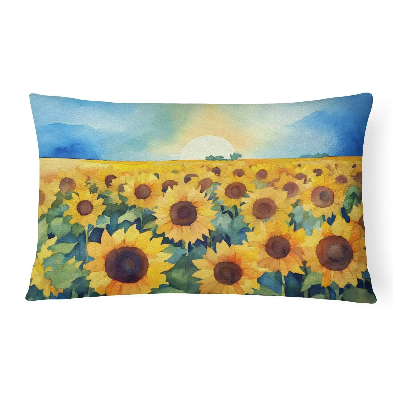 Kansas Sunflowers in Watercolor Fabric Decorative Pillow