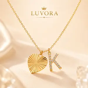 LUVORA 18K Gold Plated Heart Initial Necklace for Women, S925 Sterling Silver Letter K Pendant Necklace, D Color Moissanite Charm Necklace, Personalized Minimalist Jewelry Gift