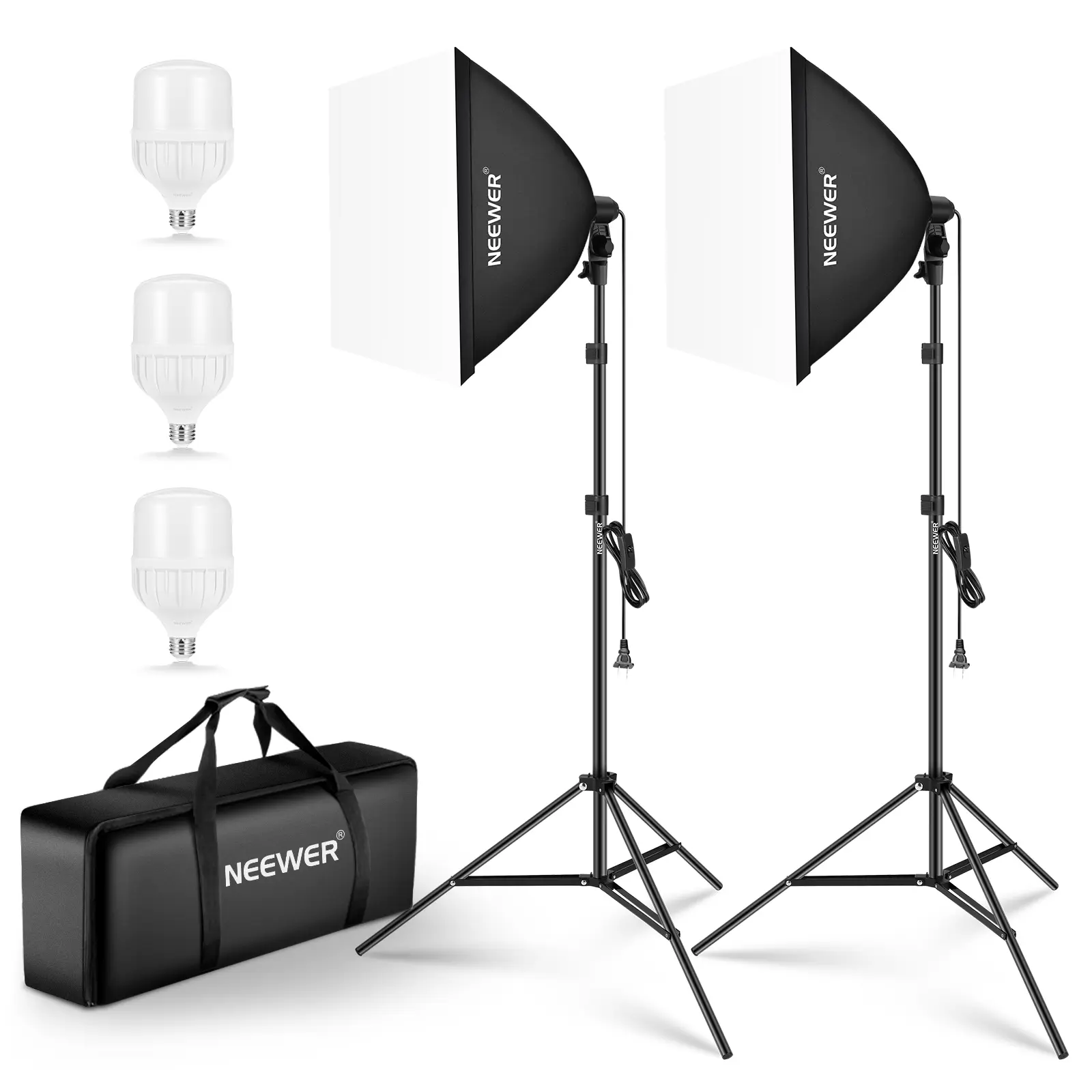 NEEWER NK200 24"x24" (60x60cm) 700W Photography Softbox Kit, 2-Light Continuous Lighting Kit with Softboxes, Light Stands & Bulbs for Studio Photography, Portrait & Video