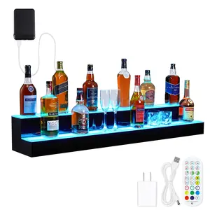 【GARVEE】LED Lighted Liquor Bottle Display Shelf 2 Steps 48 Inches Liquor Shelf With RF Remote & App Control Acrylic Drink Shelves Multicolor Lighting Bar Shelves for Liquor Bottle Alcohol Display Shelf Stand