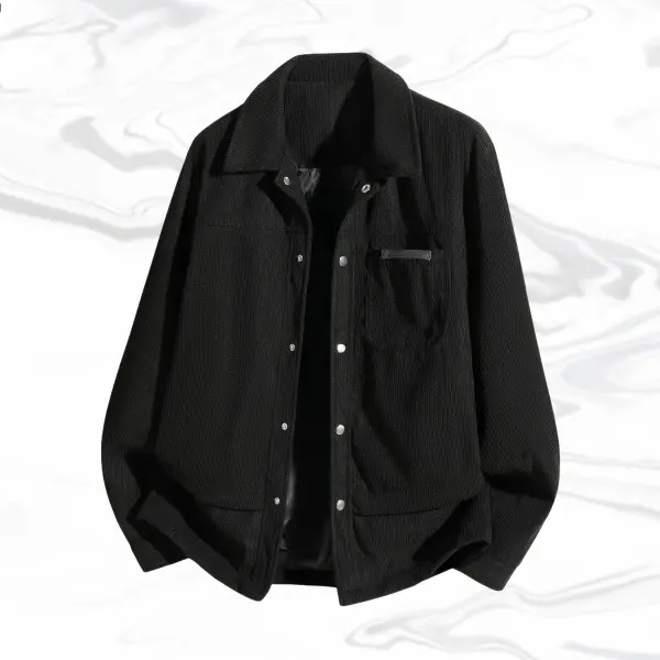Men's Corduroy Bomber Jacket - Retro Workwear Male Clothing with Long Sleeves, Lapel Collar, Snap Closure, Pockets for Casual Wear