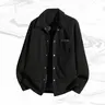Men's Fitted Cozy Polyester Corduroy Bomber Jacket - Plain Menswear, Retro Work Style, Long Sleeve Street Casual Coat, Knitting Trim, Pockets, Machine Washable Top
