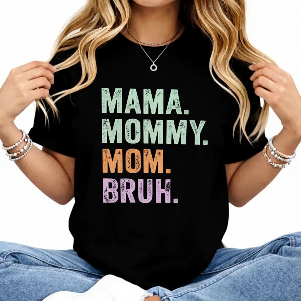 Women's Fitted Crew Neck Shortsleeve Cotton Digital Print Casual T-Shirt Top, Mother's Day Gift for Ladies