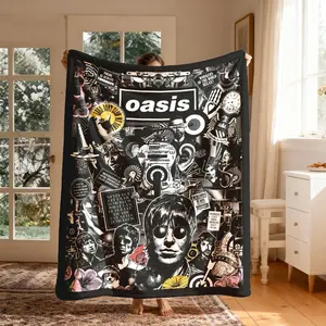 Oasis Band Vintage Collage Theme Flannel Blanket, Soft Cozy Blanket, Large Size, Soft Lightweight & Warm, Perfect for Bed, Sofa, Office, Camping & Travel Gift, Flannel Throw Blanket