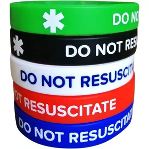 line 24 DNR Medical Alert Silicone Bracelets – 5 Pack, Adult Size 7.8 inches - Do Not Resuscitate Wristbands – Waterproof, Unisex for Men & Women