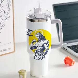 Reps For Jesus Christian 40oz Tumbler with Handle – Stainless Steel Insulated Thermos Travel Cup with Lid & Straw, Faith Gym Workout Drinkware, Summer Cool Bottle, Gift for Christian Fitness Lovers