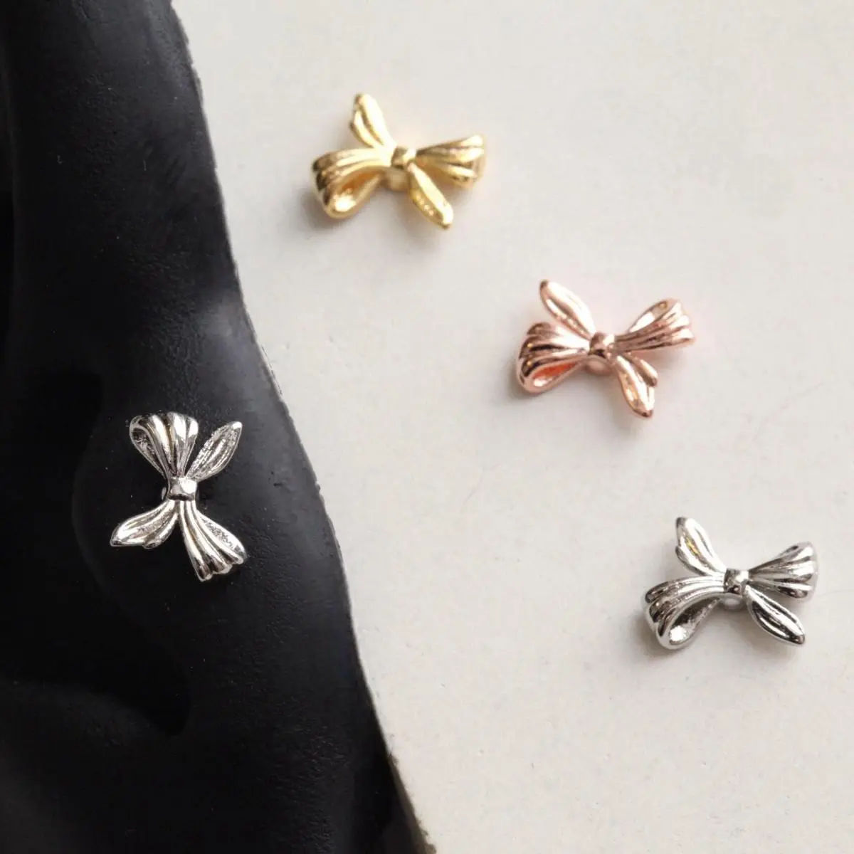 Mini Ribbon Tragus Labret • Matte Bow Cartilage Earring • Asymmetrical Ribbon Threadless Pushin Helix 18g Stud • Small Silver Conch Piercing