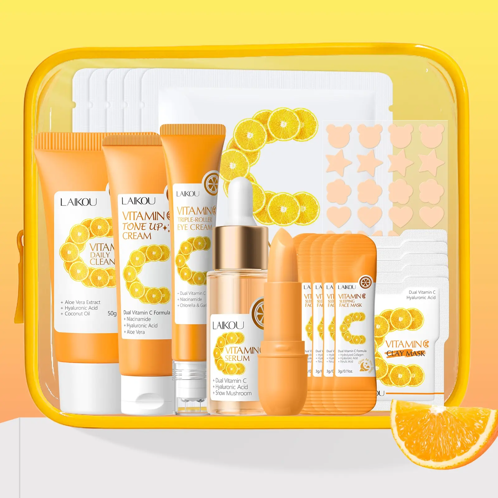 LAIKOU Vitamin C Glow & Brightening Skin Care Collection, Brightening Kit, Full Size Set for Cleansing, Treating, Moisturizing & Daily Skin Care, For All Skin Types, Serum Set