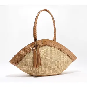 Patricia Nash Trope Raffia Dome Tote with Leather Trim & Tassel