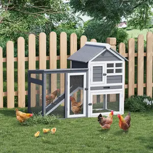 2-Tier Large Wooden Rabbit Hutch Indoor Outdoor with Weatherproof Roof, Removable Tray & 4 Access Doors, Non-Slip Ramp Small Animal Cage for Rabbits Guinea Pigs Ferrets Chickens (Gray)