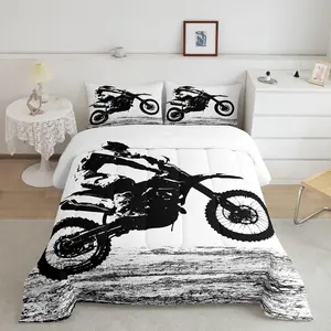 Feelyou Dirt Bike Bedding Set - Motocross Rider Down Comforter, Grunge Duvet Insert, Extreme Sport Themed Bedroom Bedding Set
