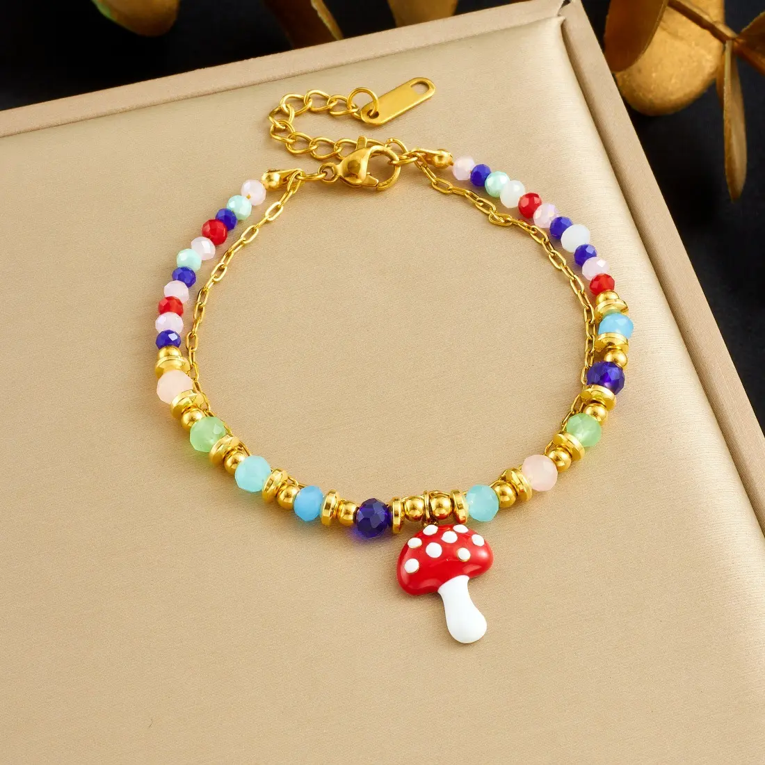 Trendy Style Fashion Rainbow Color Beaded Jewelry Design Dopamine Woven Strawberry Mushroom Bracelet