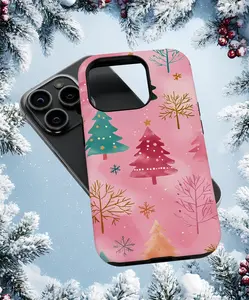 Pink Christmas Tree Phone Case 17 16 15 14 13 12 11 Whimsical Holiday Design