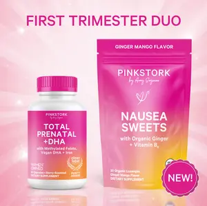 Pink Stork First Trimester Duo | Prenatal Vitamins + Nausea Support for Women | Clean Label Certified Prenatal + USDA Organic Sweets