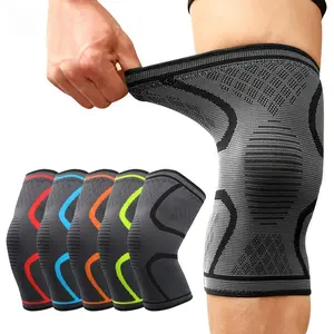 Unisex Sports Knee Brace - Breathable Anti-Slip Nylon, Adjustable Compression Fit, Black with Colorful Stripes, Durable Support for Running, Basketball, Volleyball, Sleek Sports Accessory
