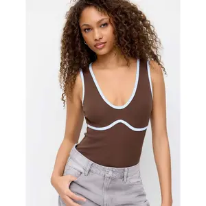 Cider Cotton-blend Scoop Neck Colorblock Bodysuit