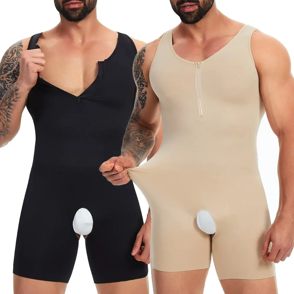 Menswear  Black Beige Comfortable Lightweight Breathable Soft Stretchy Bodysuits Shapewear for Tummy Control Gynecomastia Compression Plain Shirts Full Body Shaper Corset Smooth Spandex Fabric Strap