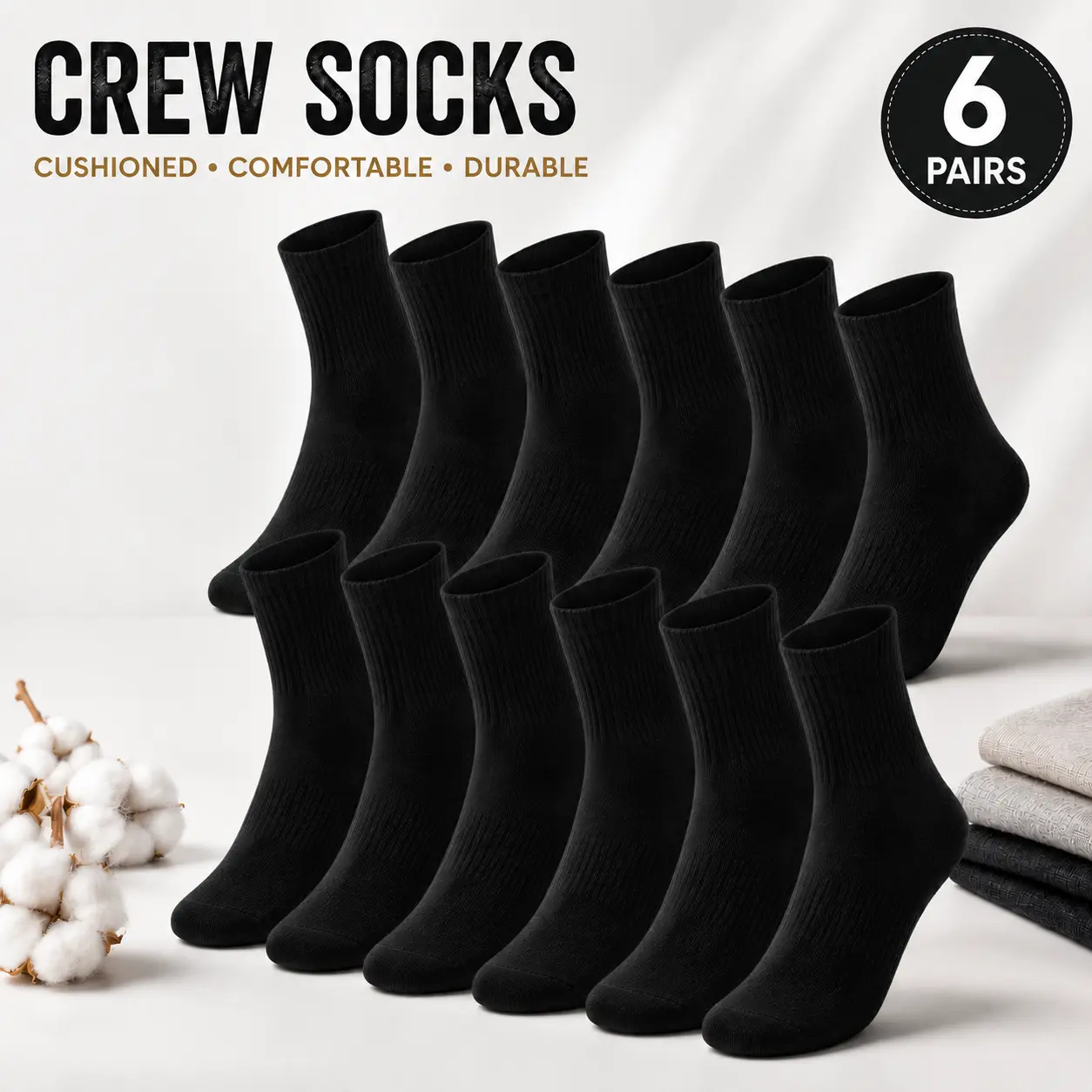 Womens Crew Socks Casual Athletic Gym LightWeight Thin Cotton Socks 6 Pairs for Women and Men