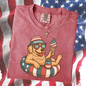 Golden Retriever 4th of July Shirt, Patriotic Dog Lover Tee, Retro USA Graphic, Fourth of july Shirt, Patriotic Shirt, USA flag Shirt, Vintage Tee, Comfort Colors