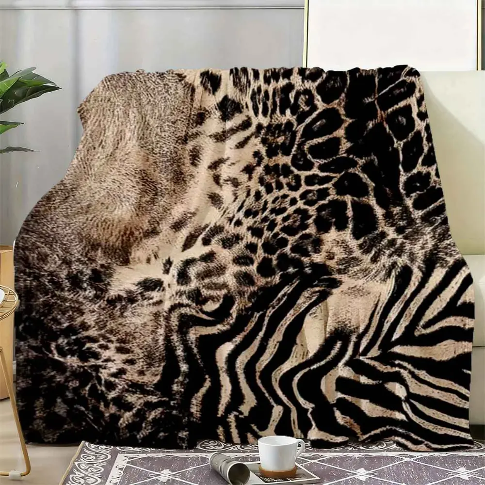 Animal Print Blanket, Safari Pattern Throw Blanket with Leopard Zebra Print Design, Soft Cozy Fleece Blanket for Couch Sofa Bed Bedroom Decor, Luxury Wild Animal Home Decor Gift for Animal Lovers