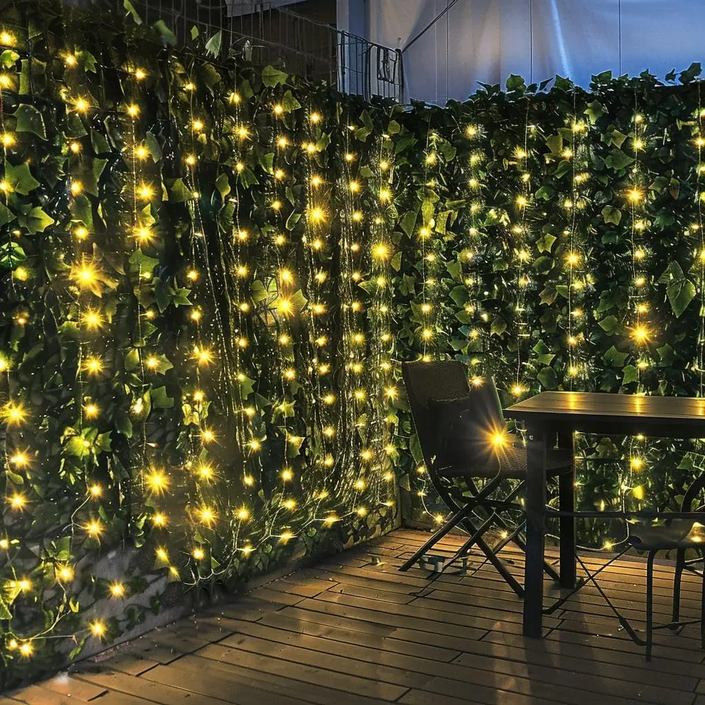 Artificial Ivy Decorative Fences with Lights, 118x39.4in Fake Vine Grass Wall Screen, Balcony Privacy Cover, Faux Leaf Hedge Panels for Home Garden Wall Decoration