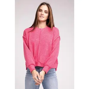 ZENANA Brushed Melange Hacci Hi-Low Hem Sweater