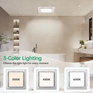 Bathroom Exhaust Fan with LED Light 10in 12in 140 CFM High Power Ventilation 3 Color Light Adjustable Energy Efficient Ceiling Ventilator 1.0 Sone Easy Install Remote Control ABS Panel